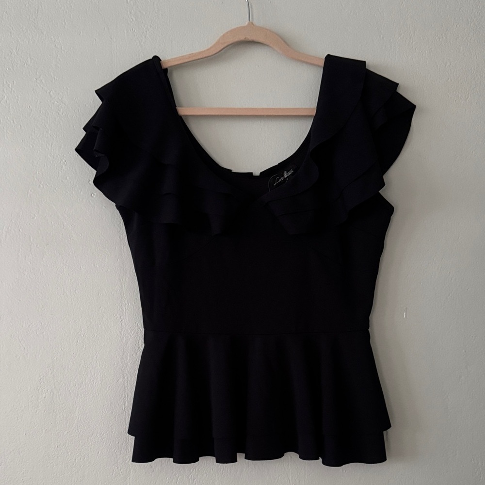 Elegant Black Ruffled Women's Top B-1